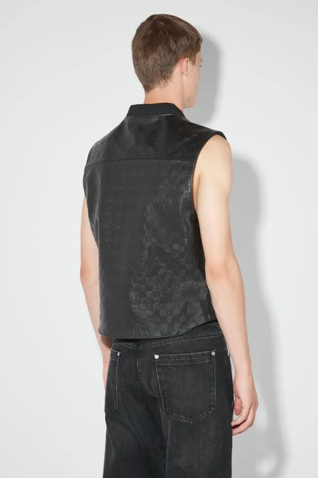 Men Outerwear MISBHV Leather Monogram Embossed Vest Black