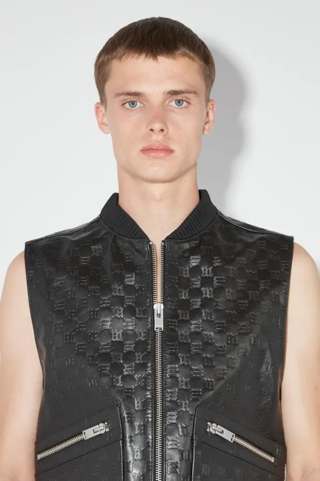Men Outerwear MISBHV Leather Monogram Embossed Vest Black