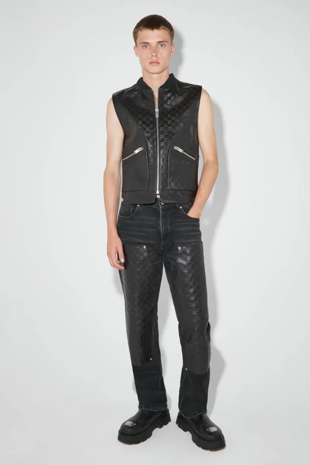 Men Outerwear MISBHV Leather Monogram Embossed Vest Black