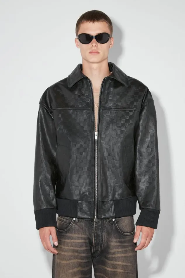 Men Outerwear MISBHV Monogram Embossed Bandit Leather Jacket Black
