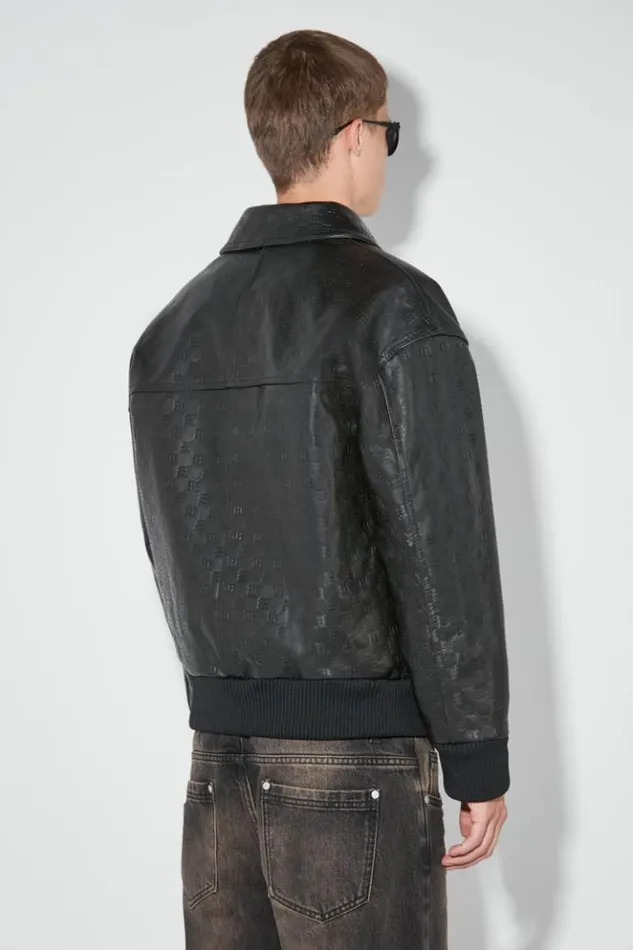 Men Outerwear MISBHV Monogram Embossed Bandit Leather Jacket Black