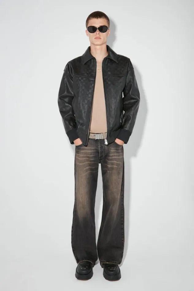Men Outerwear MISBHV Monogram Embossed Bandit Leather Jacket Black