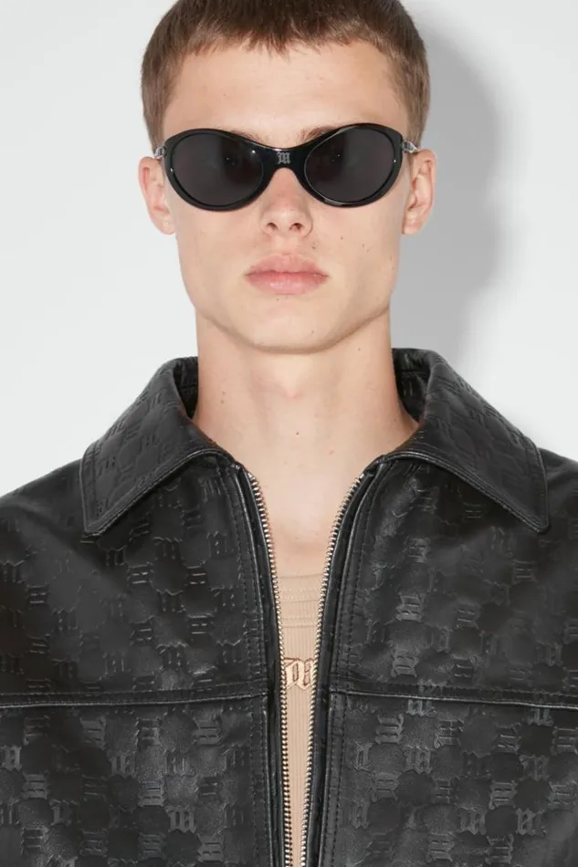 Men Outerwear MISBHV Monogram Embossed Bandit Leather Jacket Black