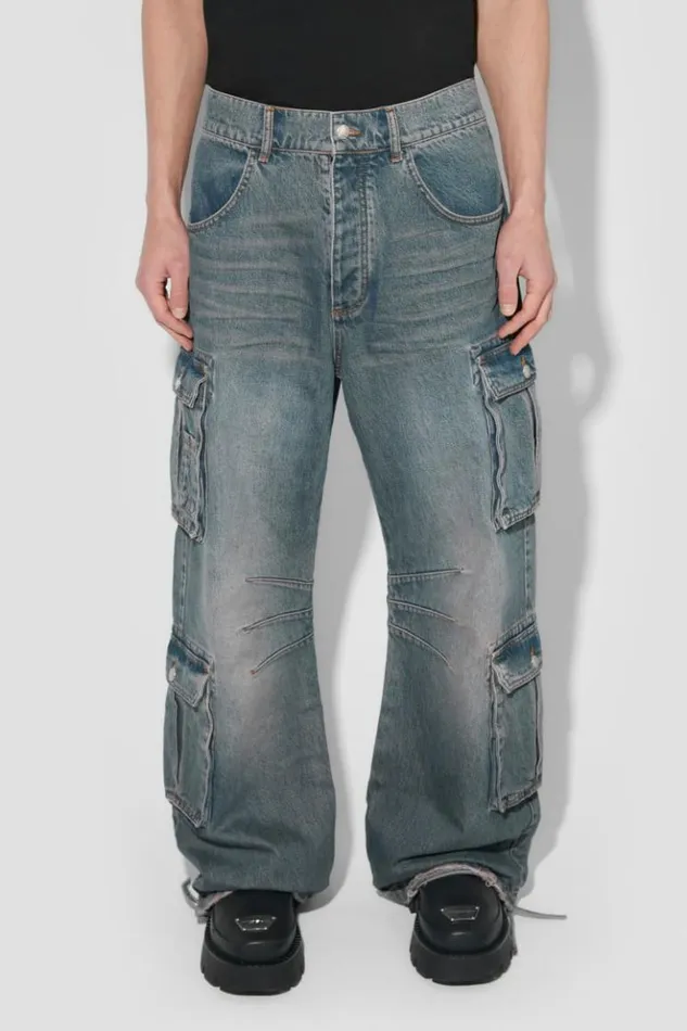 Men Trousers MISBHV Dirt Bath Cargo Denim Trousers Blue