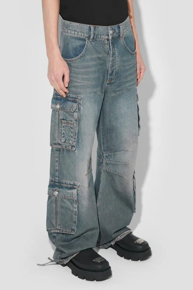 Men Trousers MISBHV Dirt Bath Cargo Denim Trousers Blue