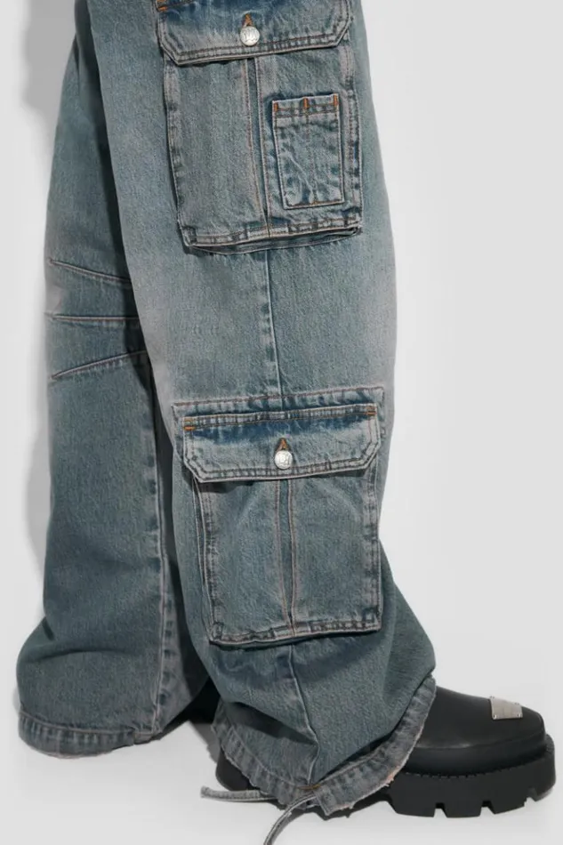 Men Trousers MISBHV Dirt Bath Cargo Denim Trousers Blue