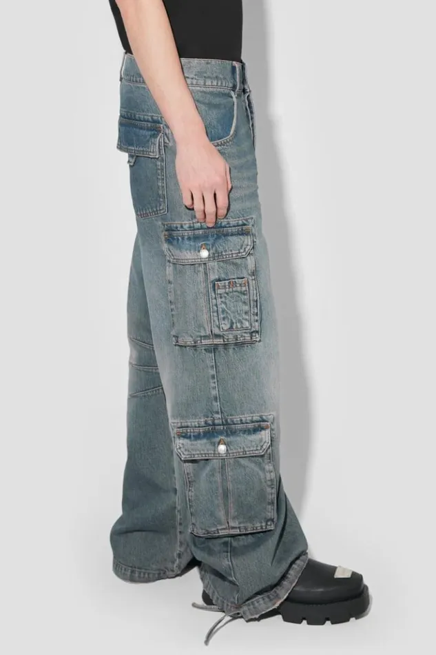 Men Trousers MISBHV Dirt Bath Cargo Denim Trousers Blue