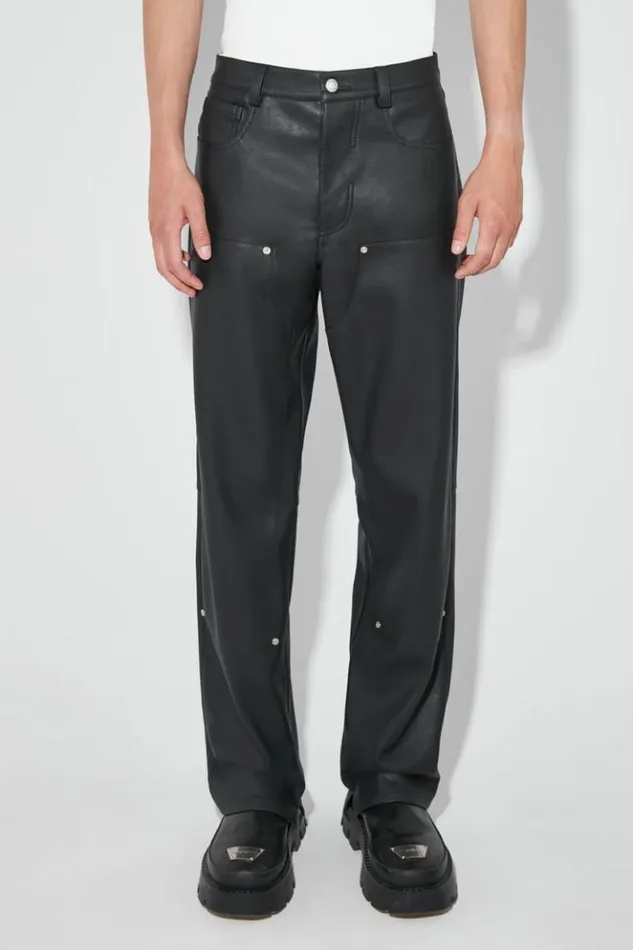 Men Trousers MISBHV Matte Faux Leather Carpenters Trousers Black