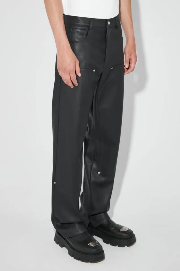 Men Trousers MISBHV Matte Faux Leather Carpenters Trousers Black