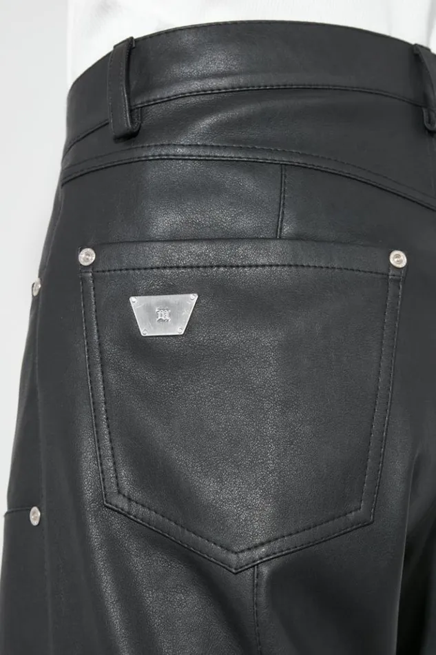 Men Trousers MISBHV Matte Faux Leather Carpenters Trousers Black