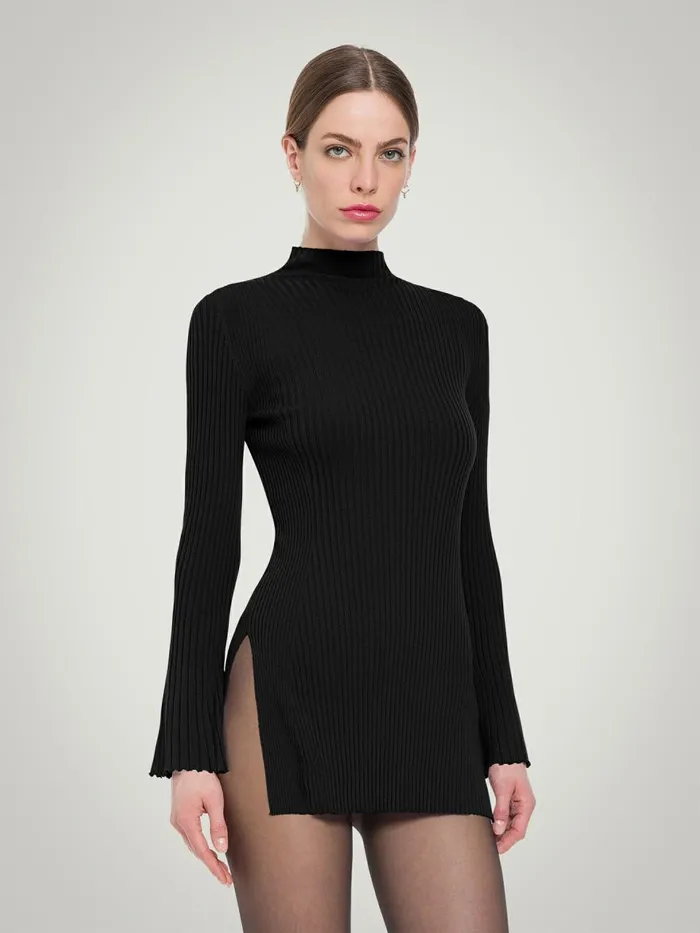 Merino Rib Top Long Sleeves Black Women Wolford Longsleeve Shirts