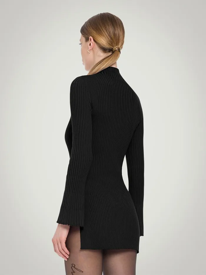 Merino Rib Top Long Sleeves Black Women Wolford Longsleeve Shirts