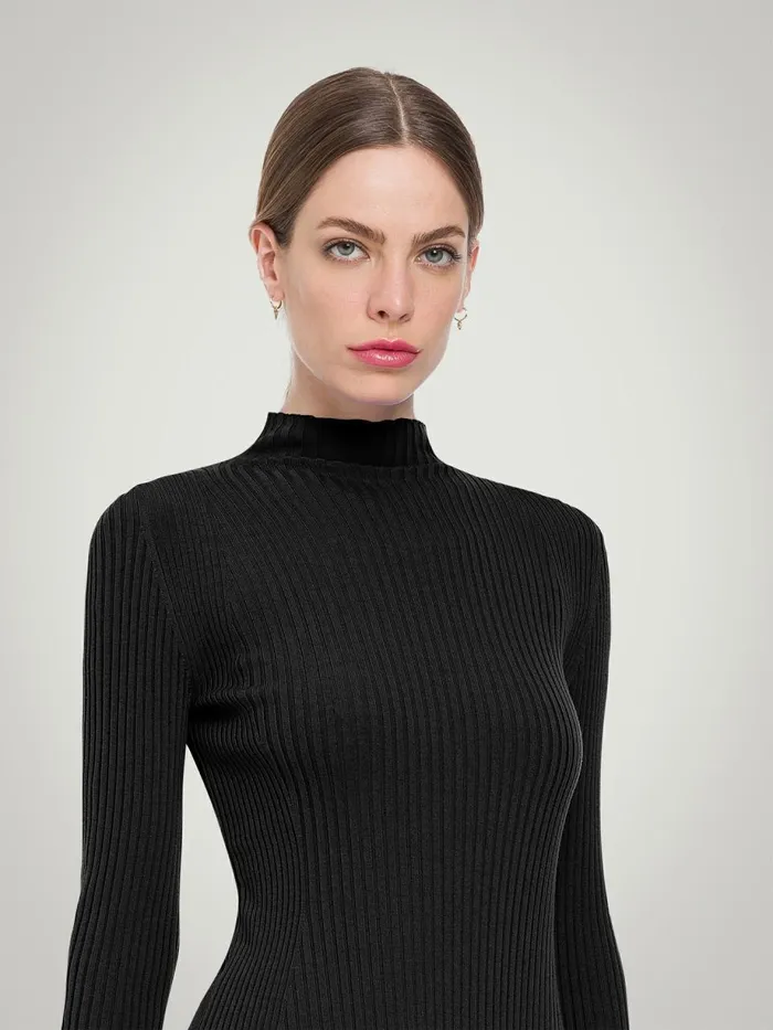 Merino Rib Top Long Sleeves Black Women Wolford Longsleeve Shirts