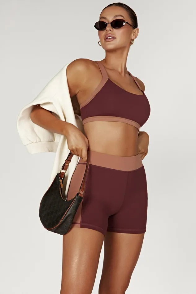 Meshki Activewear Bottoms Women Taleah Two Tone Shorts 8211 MahoganyTan Mahoganytan Meshki Activewear Bottoms Women Taleah Two Tone Shorts 8211 MahoganyTan Mahoganytan