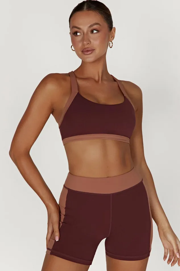Meshki Activewear Bottoms Women Taleah Two Tone Shorts 8211 MahoganyTan Mahoganytan Meshki Activewear Bottoms Women Taleah Two Tone Shorts 8211 MahoganyTan Mahoganytan