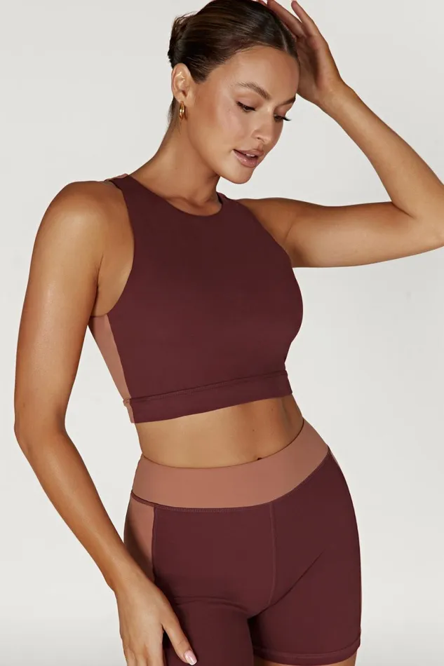 Meshki Activewear Tops Women Lori Two Tone Racer Crop Top 8211 MahoganyTan Mahoganytan Meshki Activewear Tops Women Lori Two Tone Racer Crop Top 8211 MahoganyTan Mahoganytan
