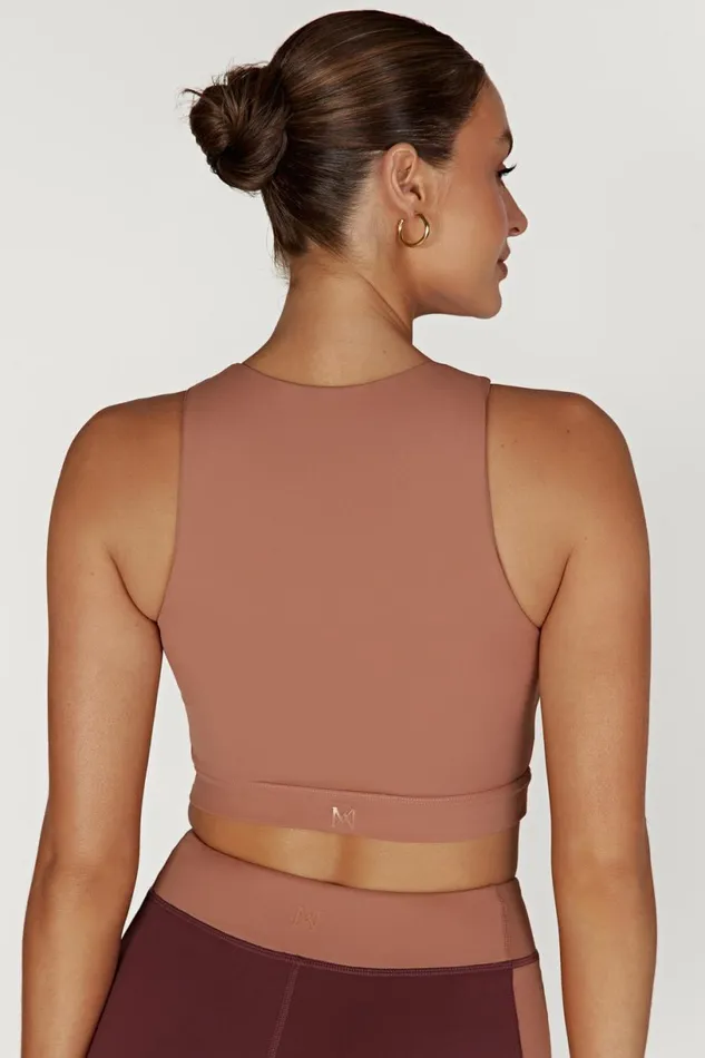 Meshki Activewear Tops Women Lori Two Tone Racer Crop Top 8211 MahoganyTan Mahoganytan Meshki Activewear Tops Women Lori Two Tone Racer Crop Top 8211 MahoganyTan Mahoganytan