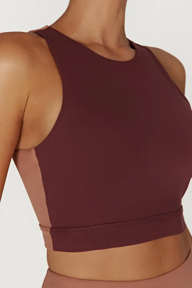 Meshki Activewear Tops Women Lori Two Tone Racer Crop Top 8211 MahoganyTan Mahoganytan Meshki Activewear Tops Women Lori Two Tone Racer Crop Top 8211 MahoganyTan Mahoganytan