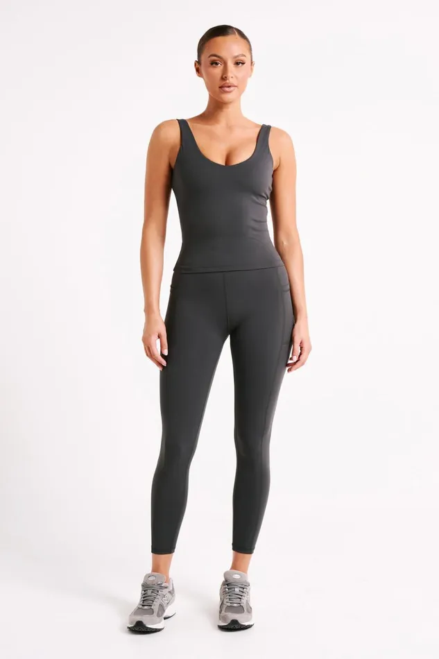 Meshki Activewear Women Briar V Back Leggings With Pockets 8211 Charcoal Charcoal