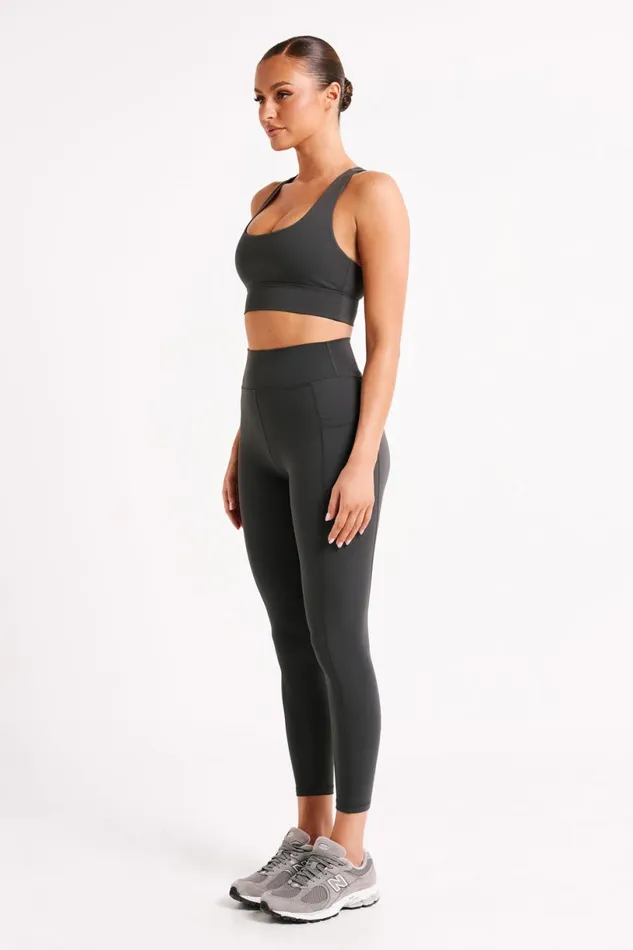 Meshki Activewear Women Briar V Back Leggings With Pockets 8211 Charcoal Charcoal
