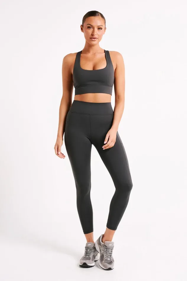 Meshki Activewear Women Briar V Back Leggings With Pockets 8211 Charcoal Charcoal