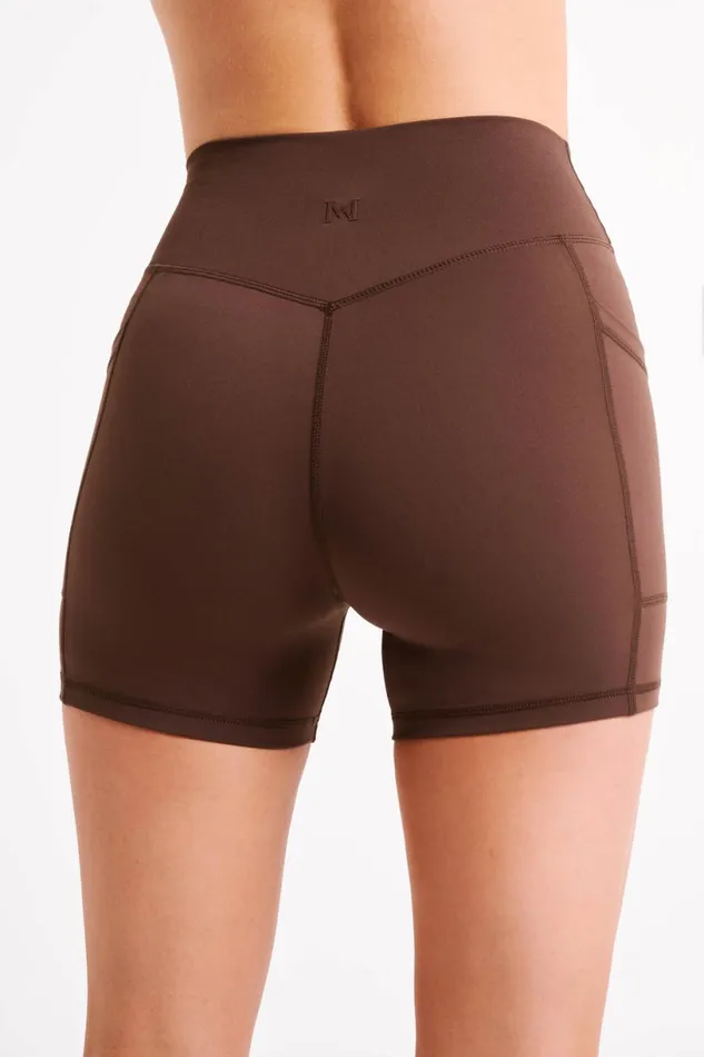 Meshki Activewear Women Martina Bike Shorts With Pocket 8211 Dark Chocolate Darkchocolate