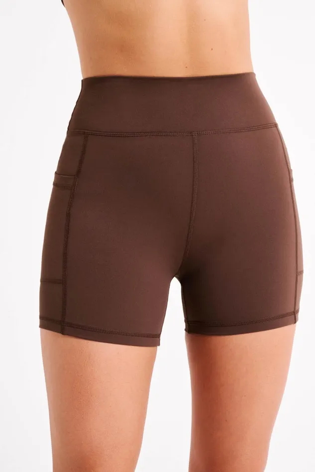 Meshki Activewear Women Martina Bike Shorts With Pocket 8211 Dark Chocolate Darkchocolate