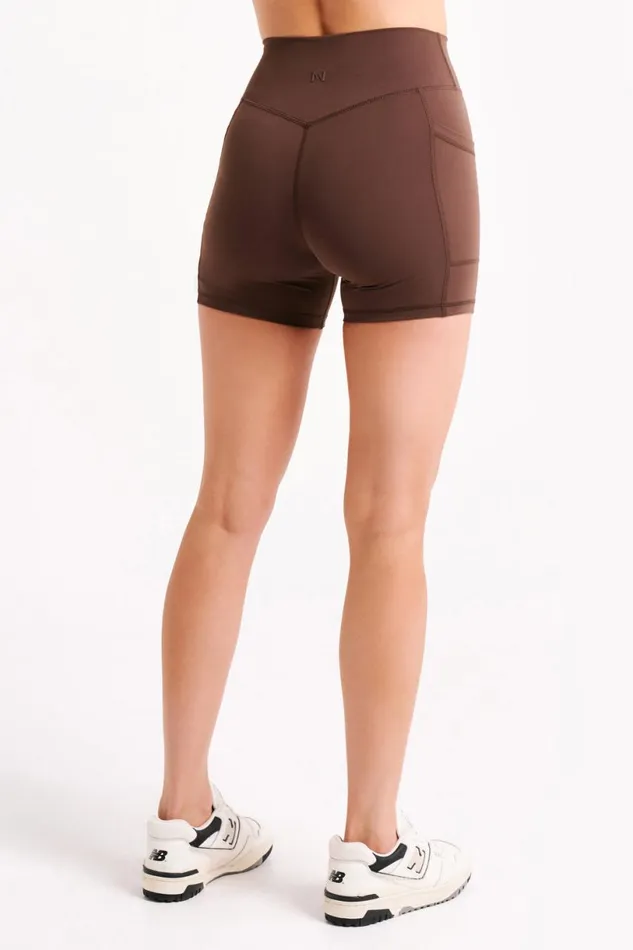 Meshki Activewear Women Martina Bike Shorts With Pocket 8211 Dark Chocolate Darkchocolate