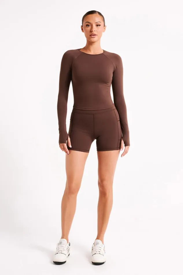 Meshki Activewear Women Martina Bike Shorts With Pocket 8211 Dark Chocolate Darkchocolate