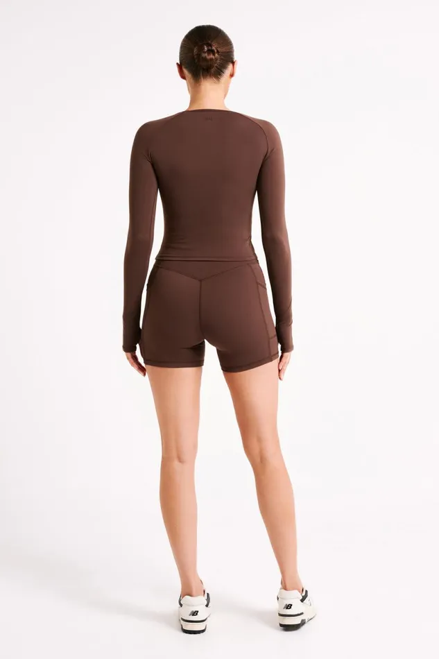 Meshki Activewear Women Martina Bike Shorts With Pocket 8211 Dark Chocolate Darkchocolate
