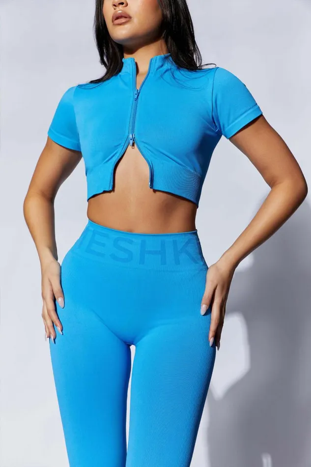 Meshki Activewear Women Rylie Zip Up TShirt 8211 Blue Blue Meshki Activewear Women Rylie Zip Up TShirt 8211 Blue Blue
