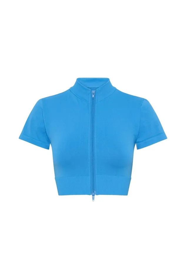 Meshki Activewear Women Rylie Zip Up TShirt 8211 Blue Blue Meshki Activewear Women Rylie Zip Up TShirt 8211 Blue Blue