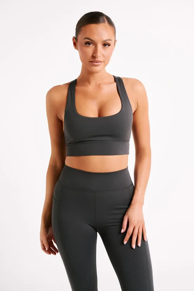 Meshki Activewear Women Thea Racerback Crop Top 8211 Charcoal Charcoal
