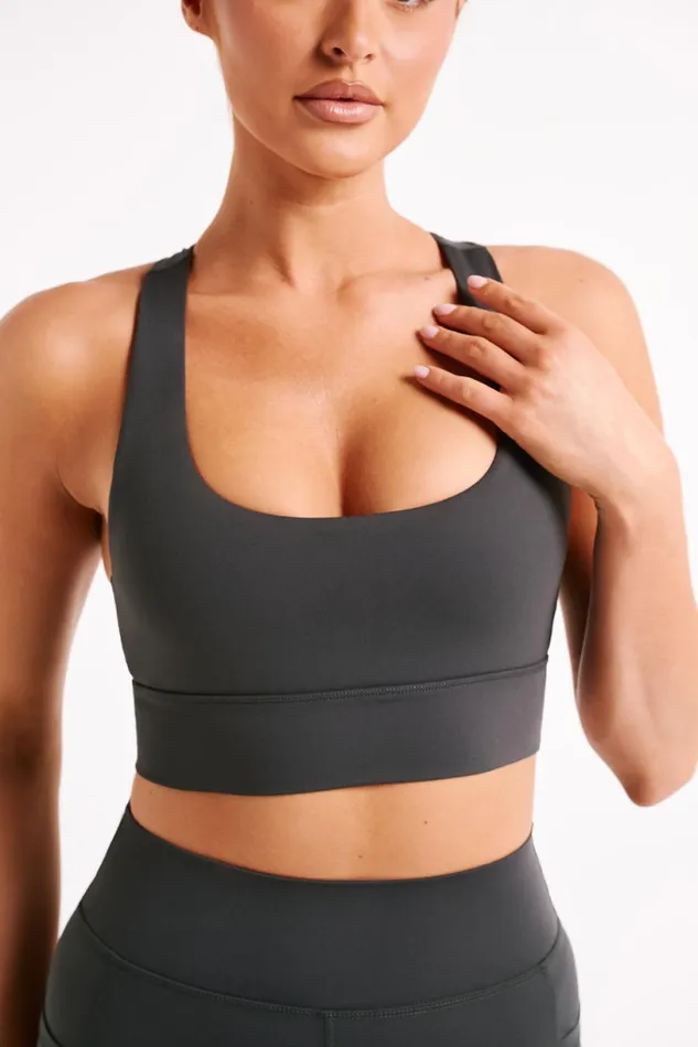 Meshki Activewear Women Thea Racerback Crop Top 8211 Charcoal Charcoal