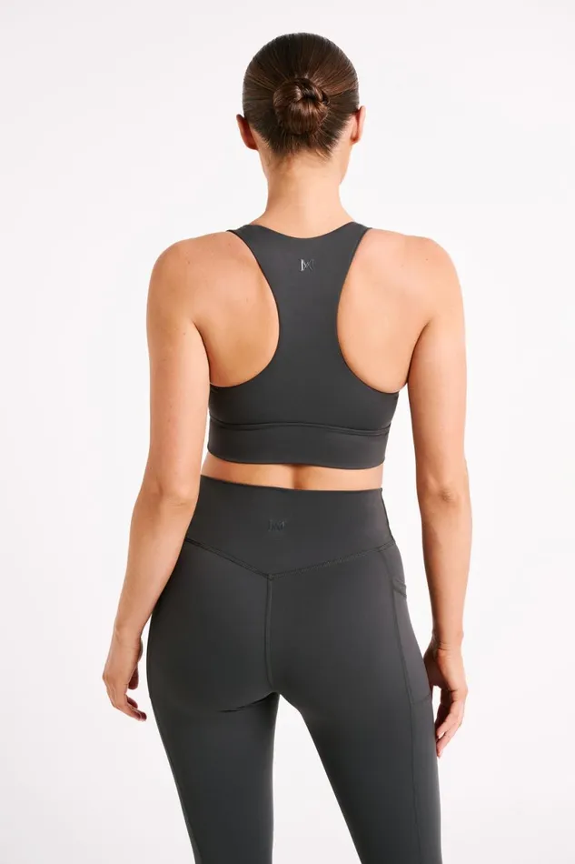 Meshki Activewear Women Thea Racerback Crop Top 8211 Charcoal Charcoal