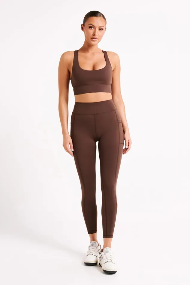 Meshki Activewear Women Thea Racerback Crop Top 8211 Dark Chocolate Darkchocolate