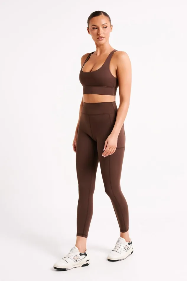 Meshki Activewear Women Thea Racerback Crop Top 8211 Dark Chocolate Darkchocolate