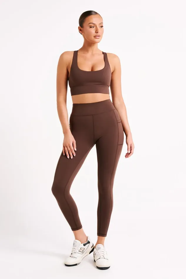 Meshki Activewear Women Thea Racerback Crop Top 8211 Dark Chocolate Darkchocolate