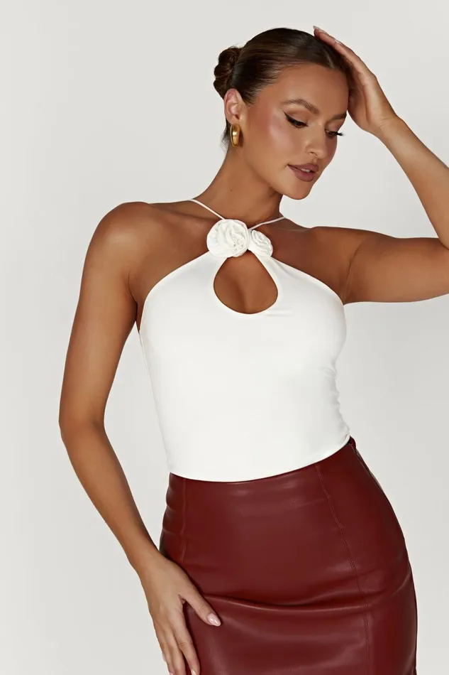 Meshki Bachelorette Women Adeline Rose Halter Top 8211 White White