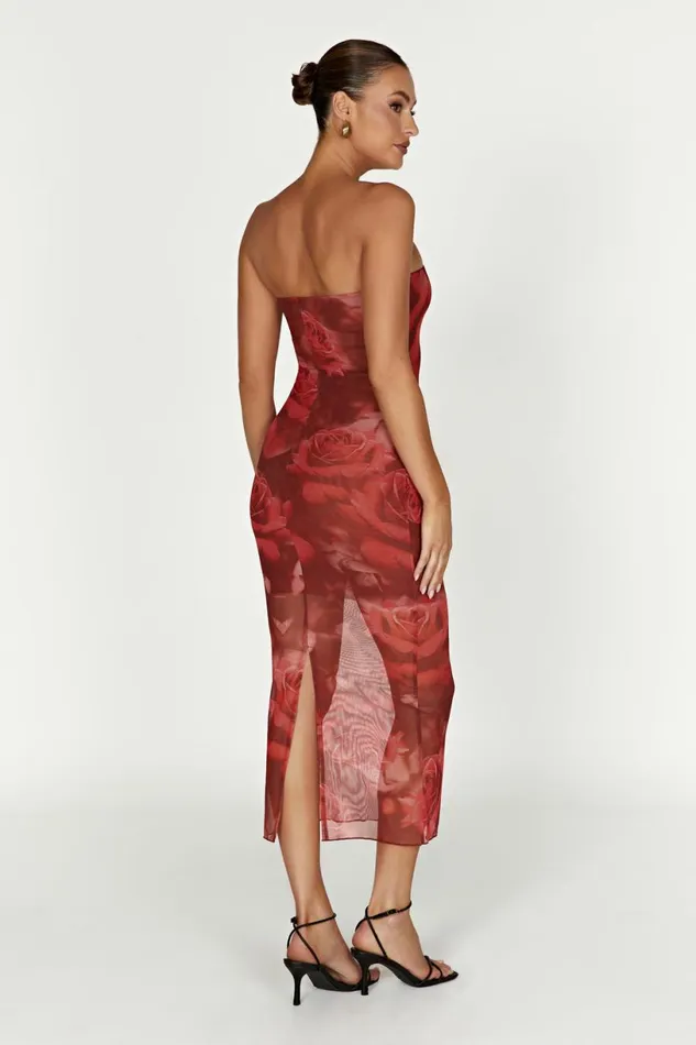 Meshki Bachelorette Women Aphrodite Strapless Mesh Dress 8211 Oversized Rose Print Oversized Rose Print