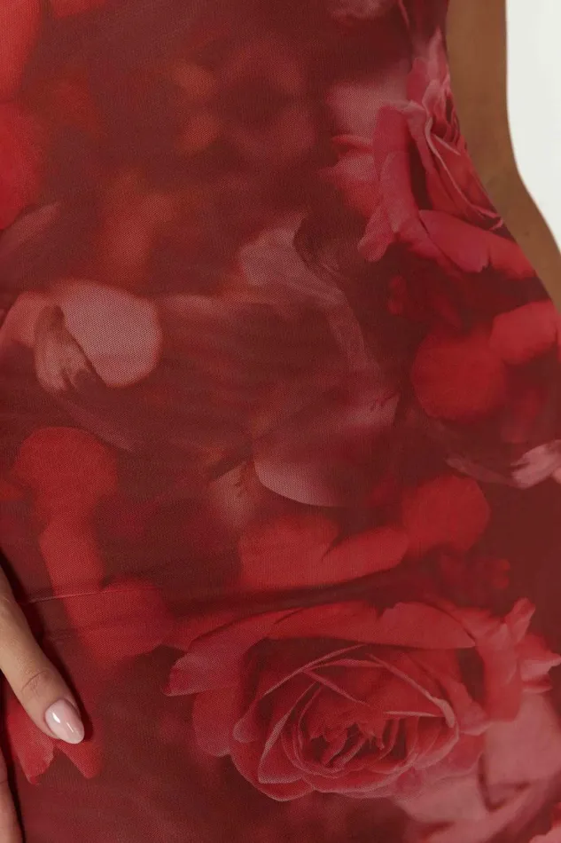 Meshki Bachelorette Women Aphrodite Strapless Mesh Dress 8211 Oversized Rose Print Oversized Rose Print