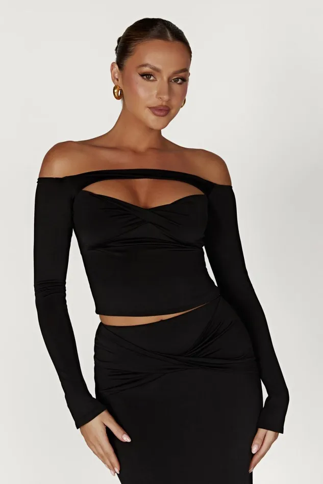 Meshki Bachelorette Women Ceri Off Shoulder Long Sleeve Top 8211 Black Black