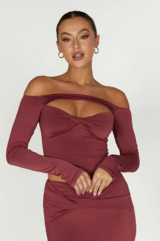 Meshki Bachelorette Women Ceri Off Shoulder Long Sleeve Top 8211 Wine Wine