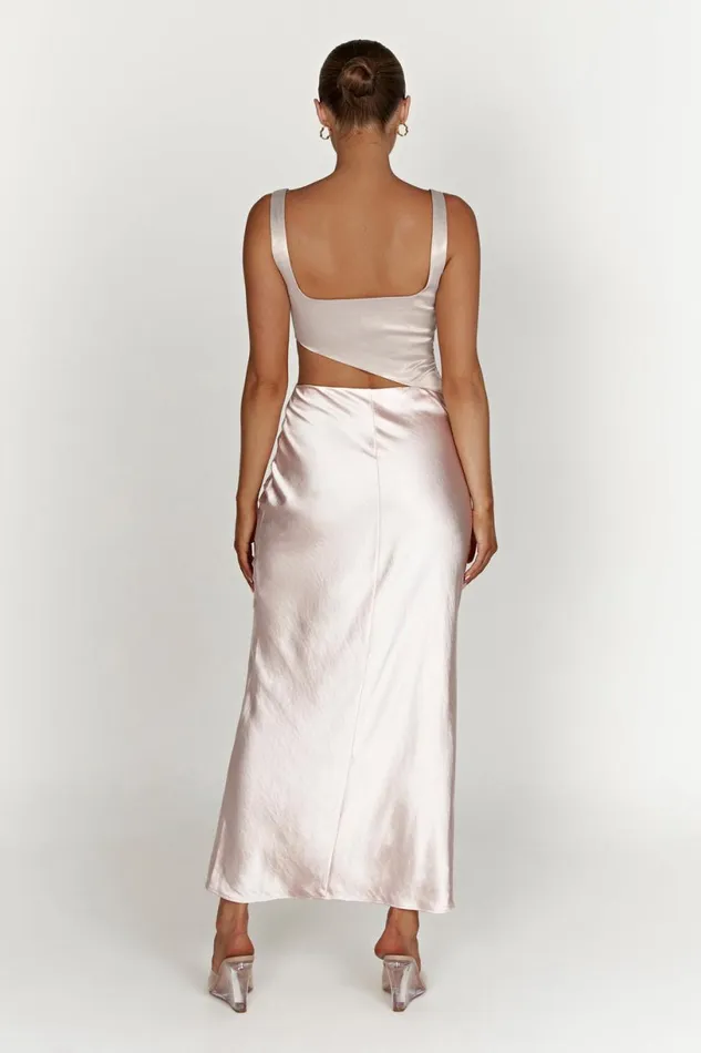 Meshki Bachelorette Women Gianna Two Tone Slashed Maxi Dress 8211 Blush Pink Blushpink