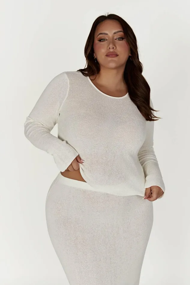Meshki Bachelorette Women Maribelle Knit Long Sleeve Top 8211 White White