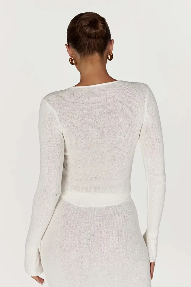 Meshki Bachelorette Women Maribelle Knit Long Sleeve Top 8211 White White
