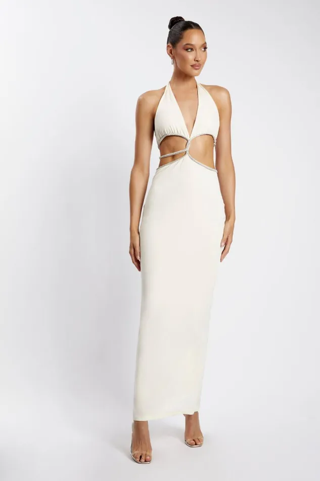 Meshki Bachelorette Women Nicha Diamante Cut Out Maxi Dress 8211 Bone Bone