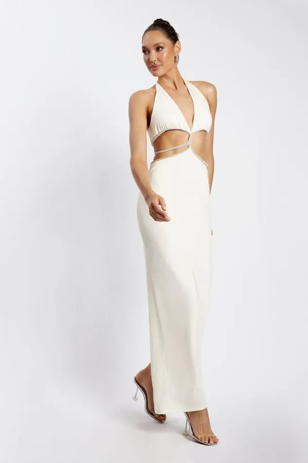 Meshki Bachelorette Women Nicha Diamante Cut Out Maxi Dress 8211 Bone Bone
