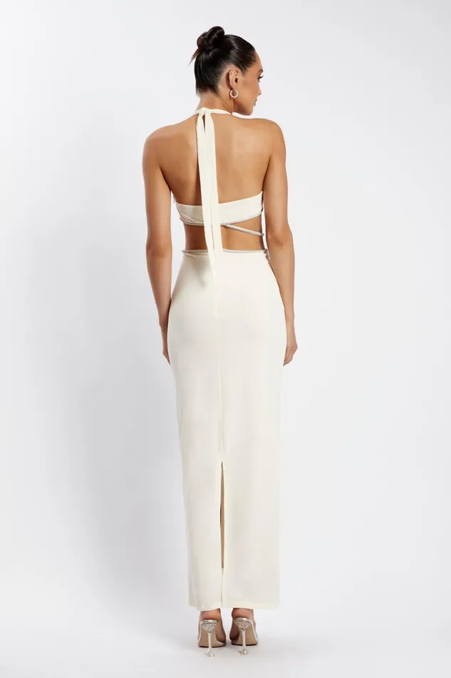 Meshki Bachelorette Women Nicha Diamante Cut Out Maxi Dress 8211 Bone Bone