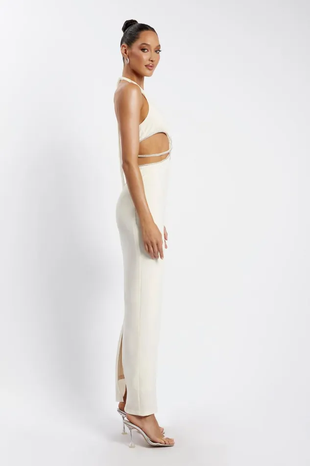 Meshki Bachelorette Women Nicha Diamante Cut Out Maxi Dress 8211 Bone Bone